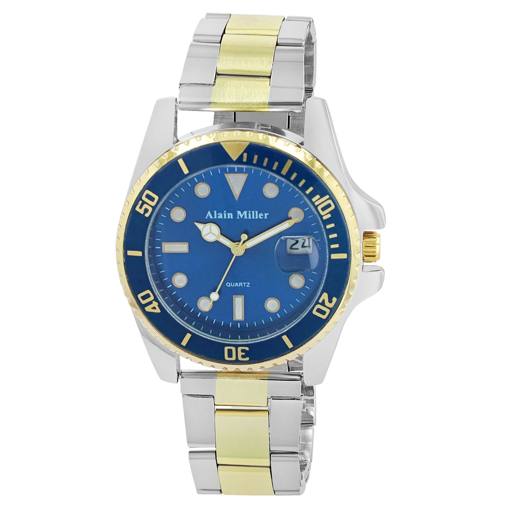 Alain Miller miesten teräsrannekello päivämääränäytöllä – hopea/kulta/sininen