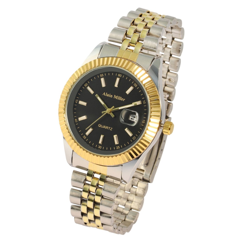 Alain Miller miesten kello metallirannekkeella / rannekello – kulta/hopea/musta