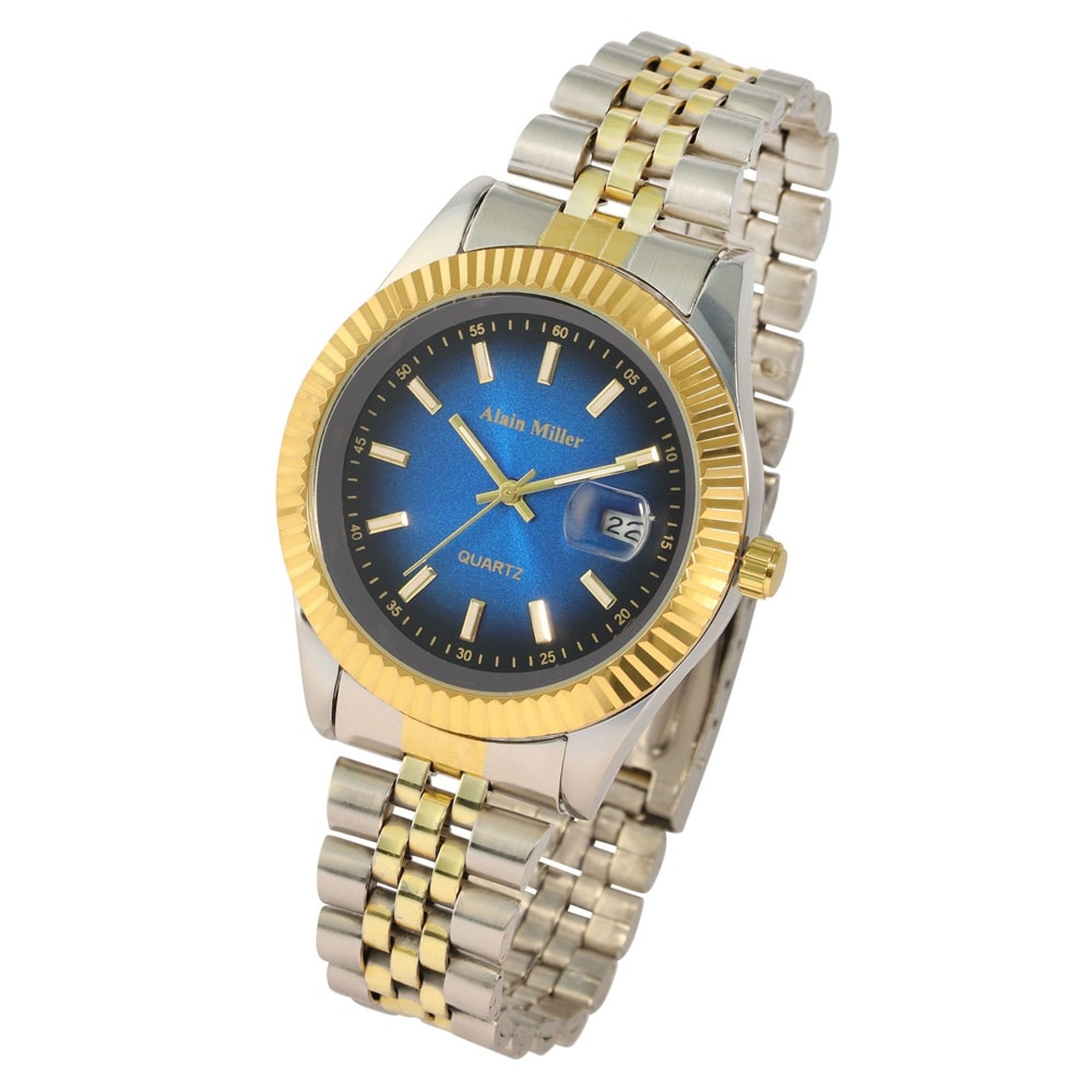 Alain Miller miesten rannekello metallirannekkeella – kulta/hopea/sininen