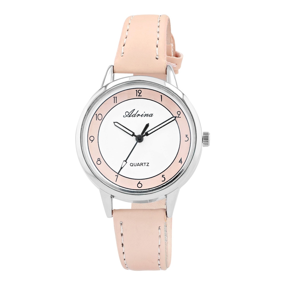 Adrina naisten rannekello keinonahkarannekkeella / kello – vaaleanpunainen/valkoinen