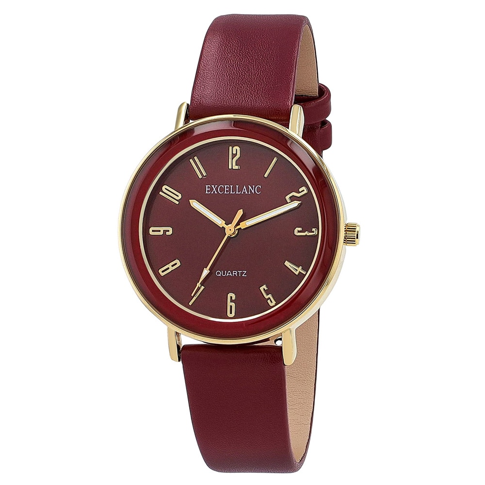 Excellanc naisten rannekello keinonahkarannekkeella / kello – viininpunainen/kullanvärinen
