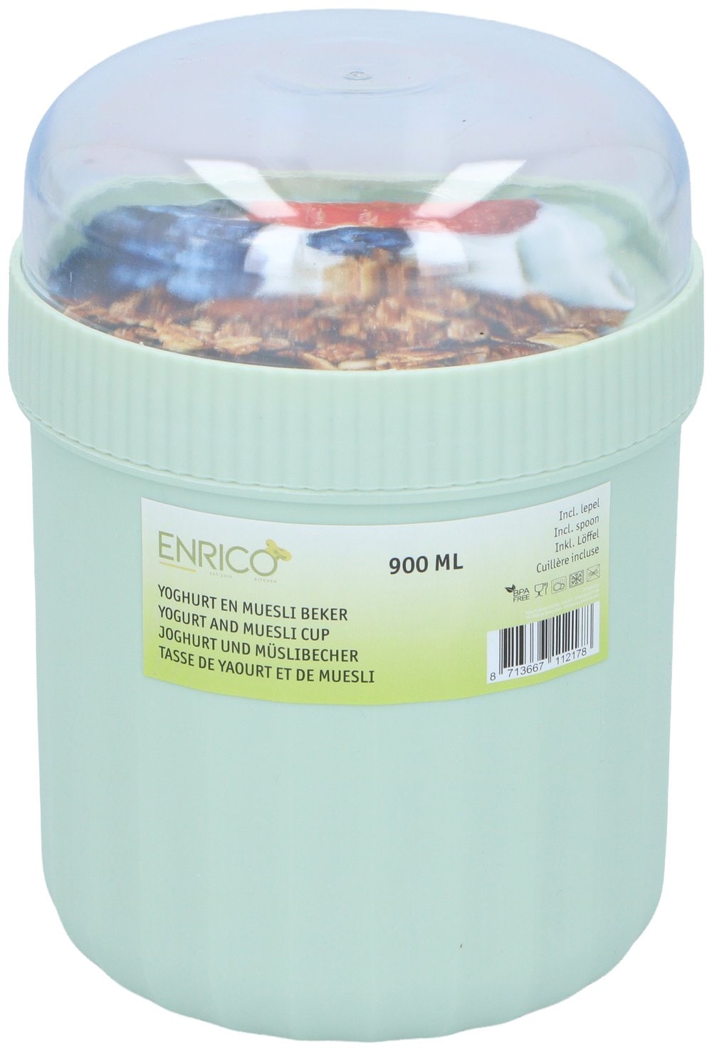 Jogurtti- ja myslikuppi 900 ml / jogurttikuppi myslikannella / aamiaiskuppi lusikalla / jogurtti- ja myslikuppi / jogurtti- ja myslikuppi