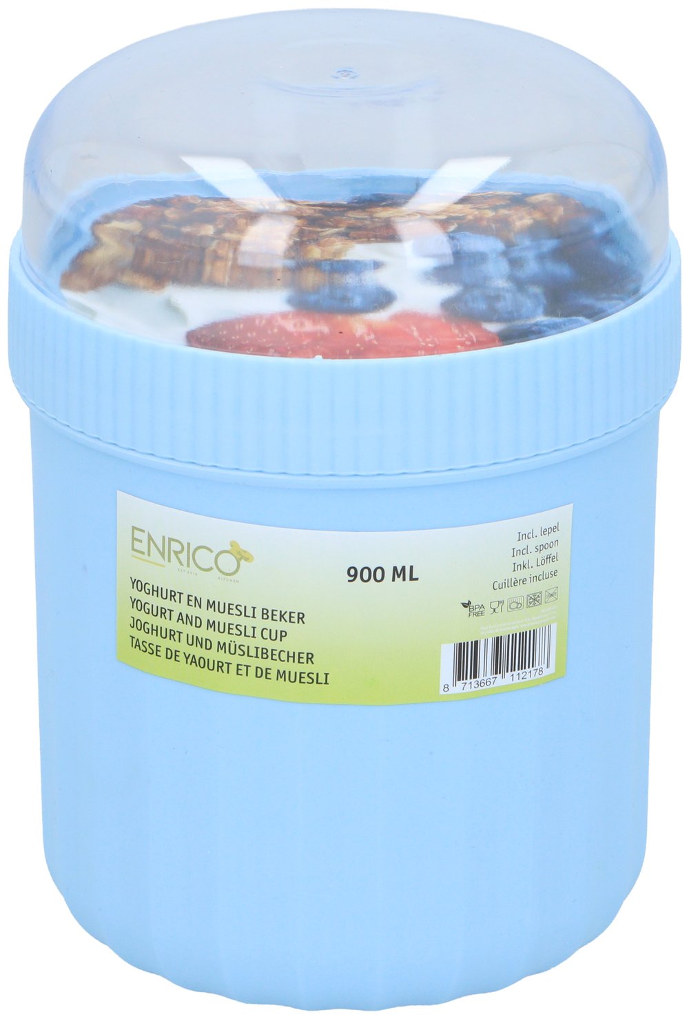 Jogurtti- ja myslikuppi 900 ml / jogurttimuki myslikannella / aamiaiskuppi lusikalla