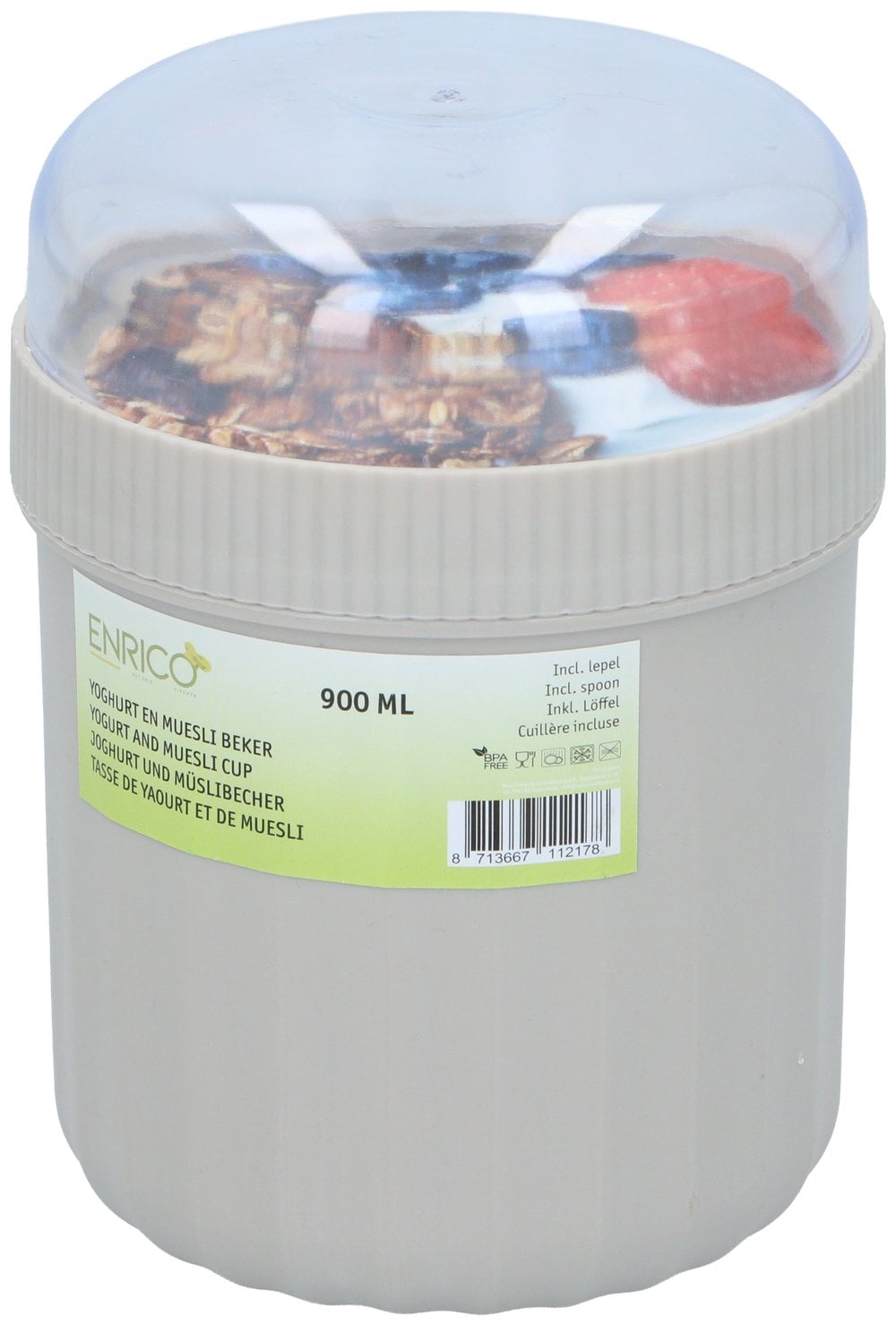 Jogurtti- ja myslikuppi 900 ml / jogurttimuki myslikannella / aamiaiskuppi lusikalla