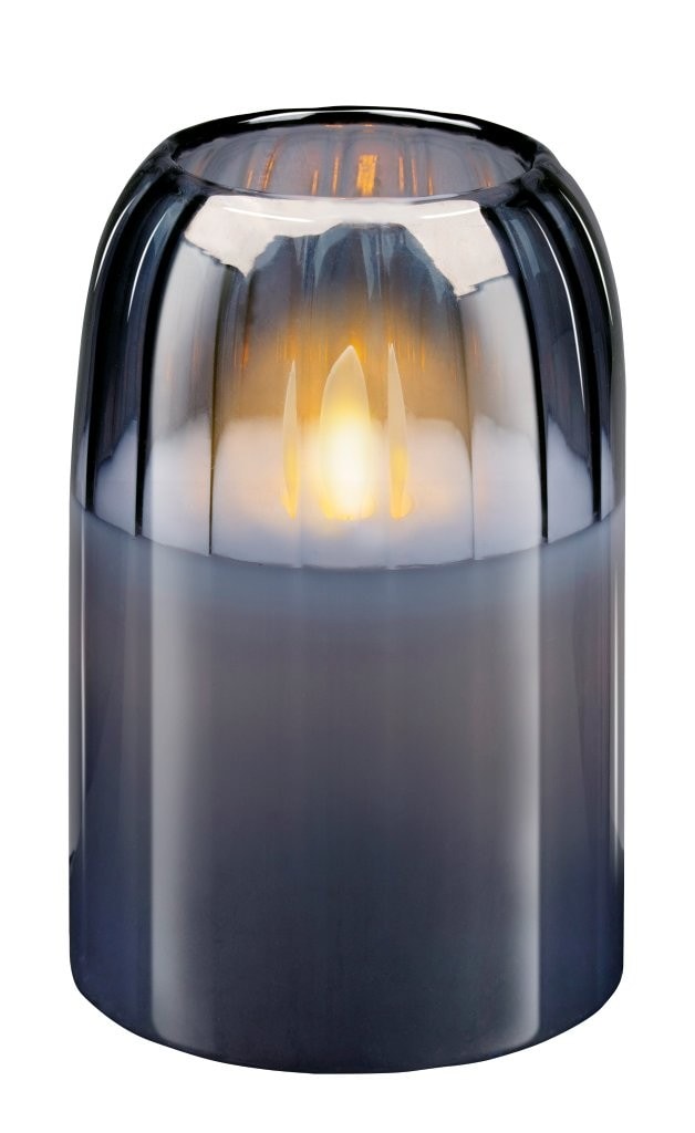 Lasinen LED-lyhty harmaa Ø7,5 cm 12,5 cm / LED-valo liikkuvalla liekillä / koristeellinen LED-lyhty