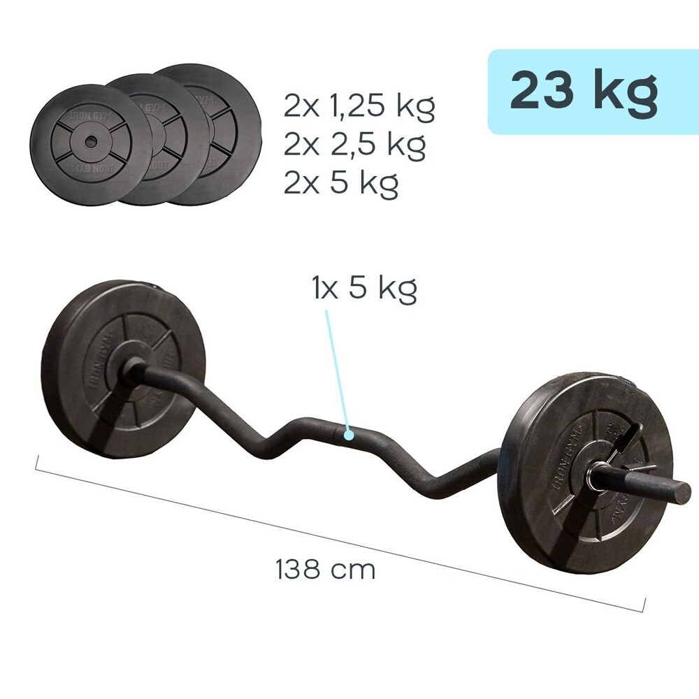 Iron Gym EZ Curl Tankosetti 23 kg – Säädettävä Curl-tanko Painolevyillä Kotikuntosaliin ja Voimaharjoitteluun