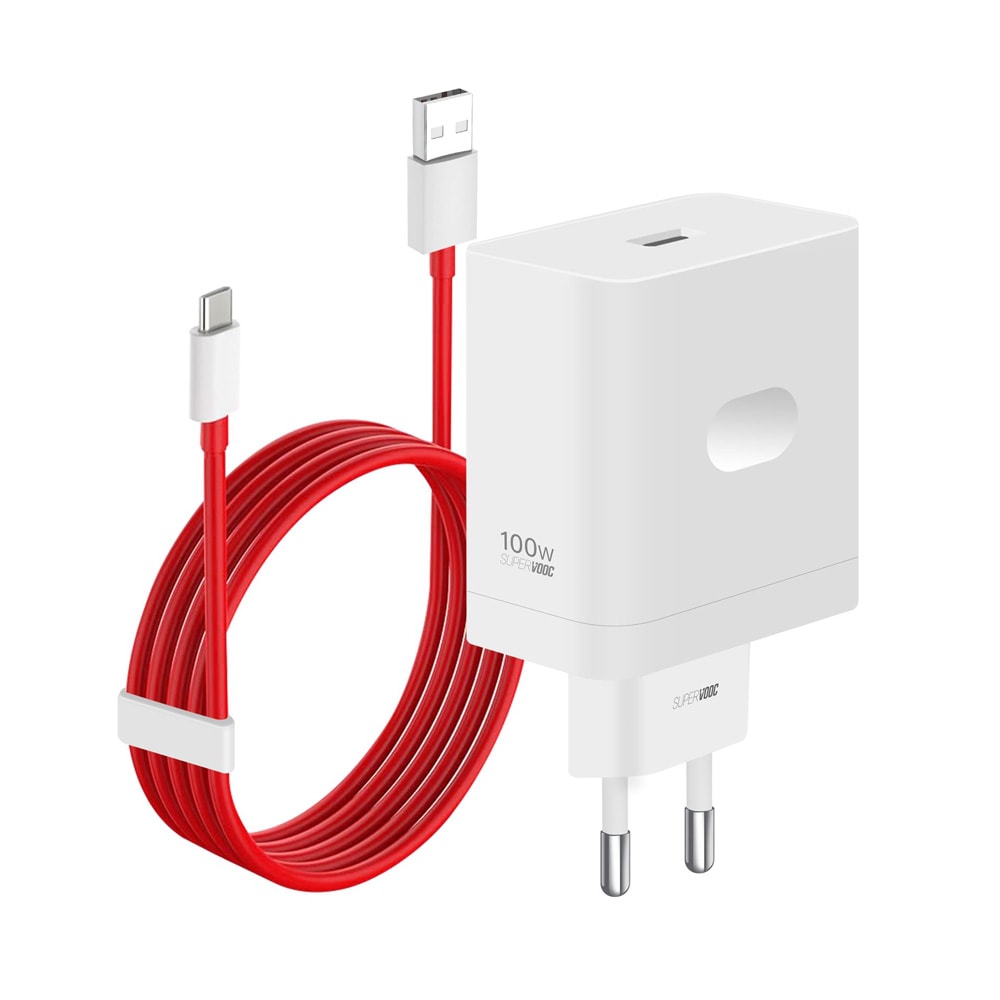 OnePlus 100W SuperVooc GaN seinälaturi 1xUSB, 1xUSB-C + USB-C-kaapeli
