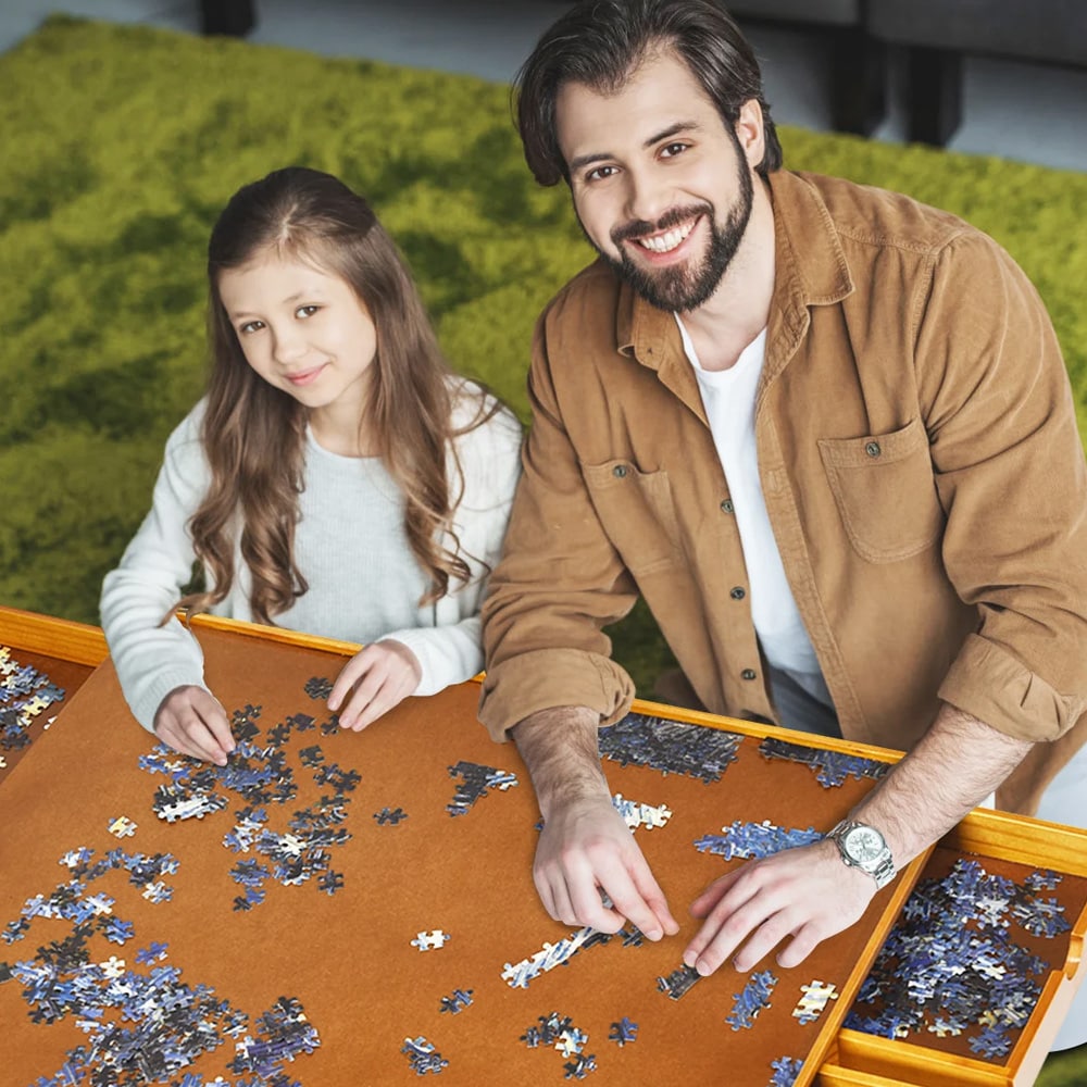 Puinen palapelipöytä 1000–1500 palaa / palapelilauta laatikoilla ja lajitteluun