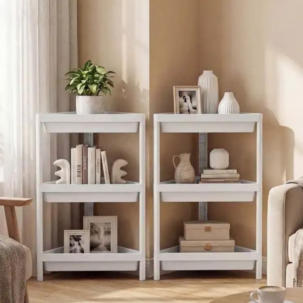 Kulmahylly 2 kpl – kulmasuihkuhylly / kylpyhuonehylly / kulmasäilytys – valkoinen