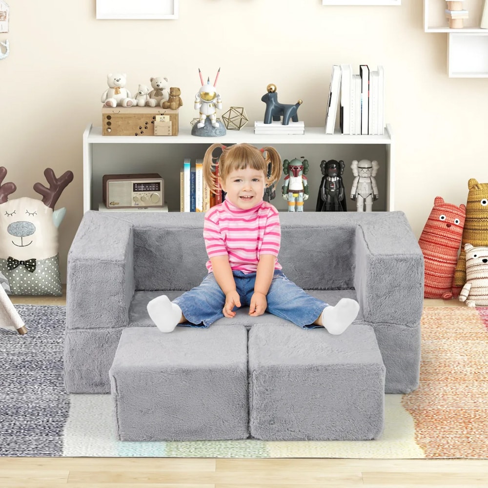 Modulaarinen lasten vaahtomuovisohva – harmaa lastensohva / leikkisohva / pehmeä vuodesohva