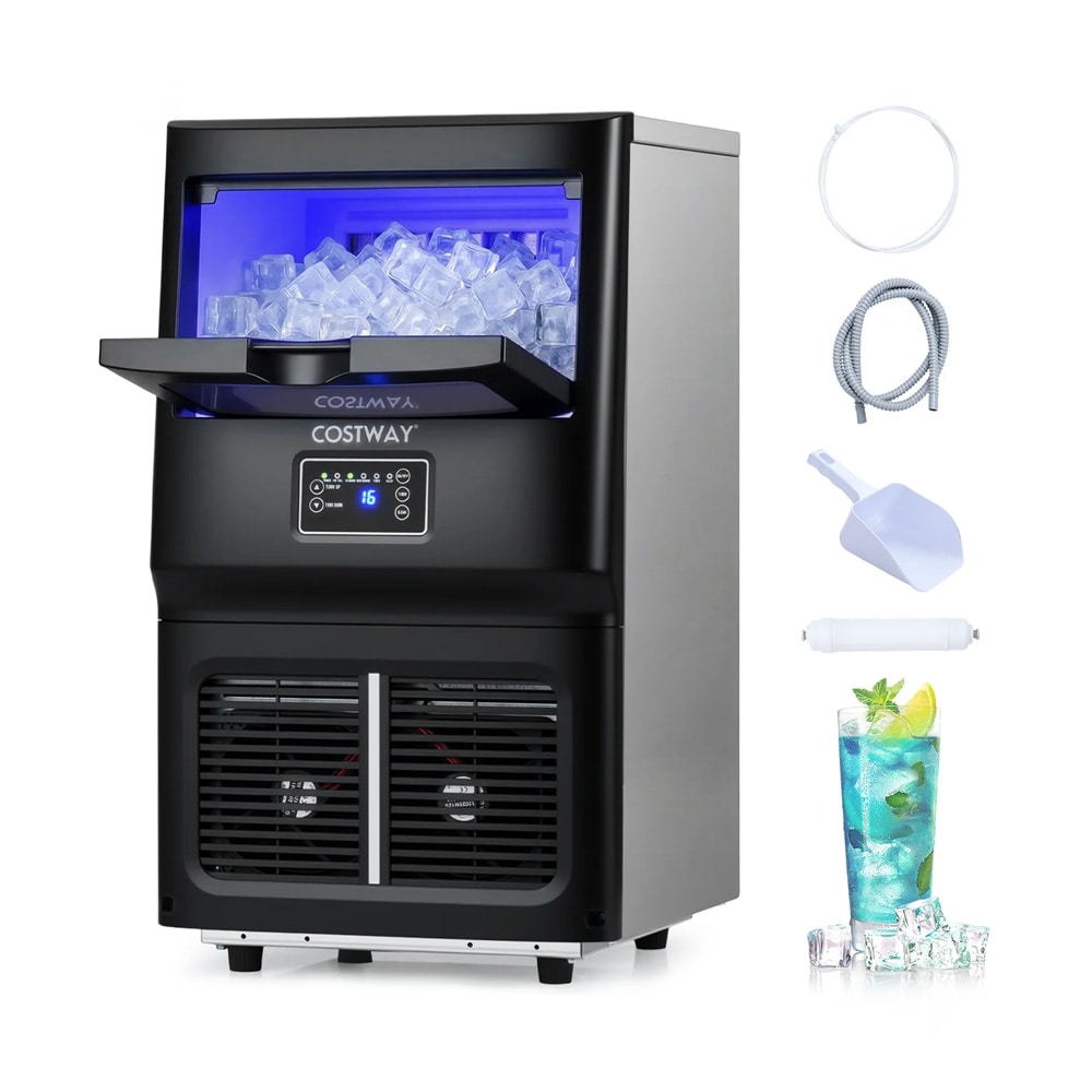 Jääpalakone 25–30 kg/vrk – vapaasti seisova jääkuutiokone kotiin ja yritykseen – musta