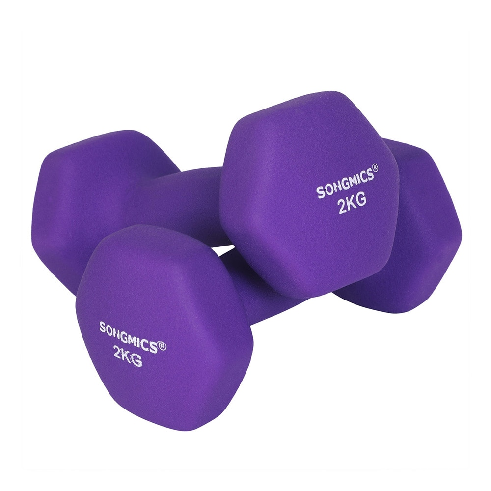 Neopreenikäsipainot 2 kg 2 kpl violetti / kuusikulmaiset käsipainot / kotiharjoitteluun