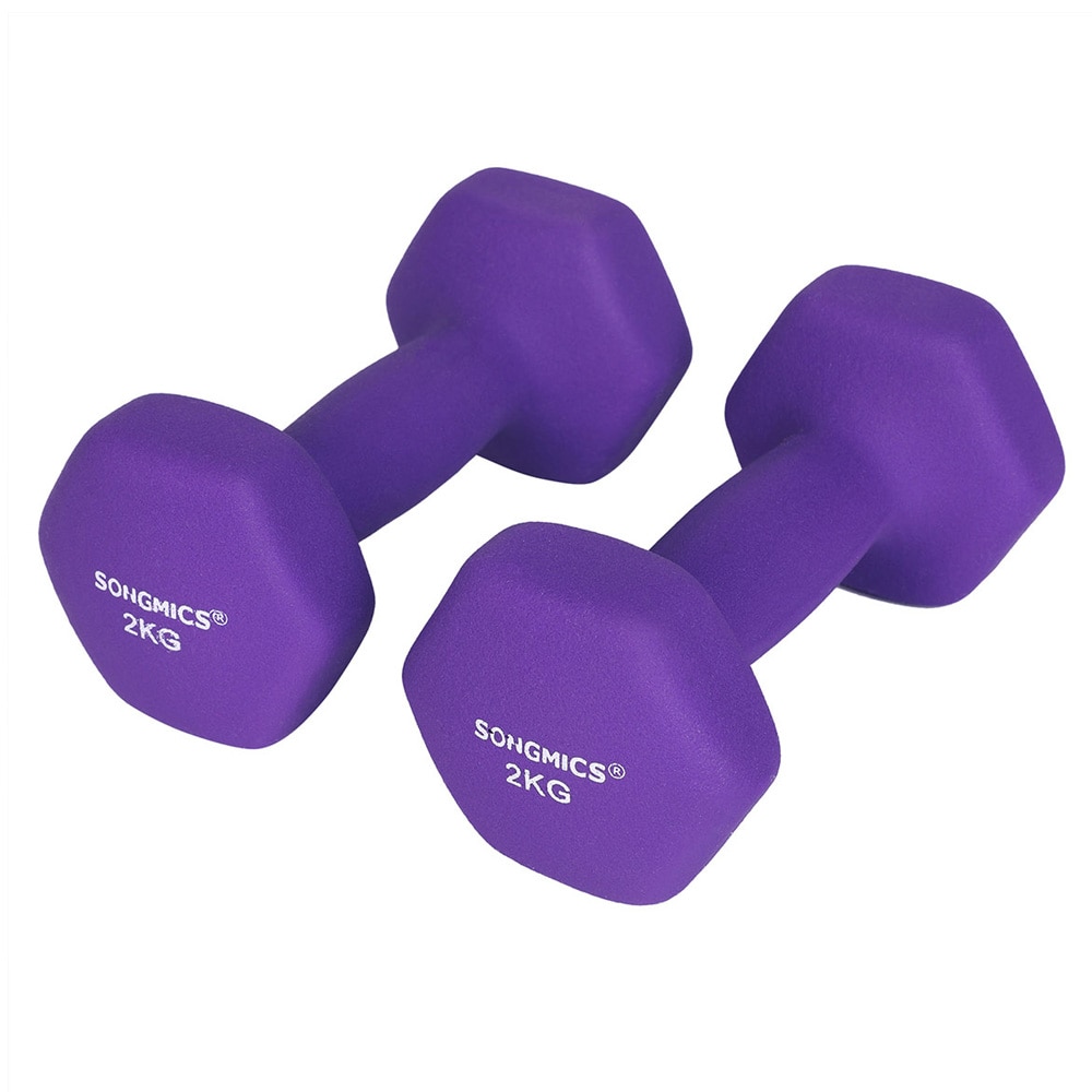 Neopreenikäsipainot 2 kg 2 kpl violetti / kuusikulmaiset käsipainot / kotiharjoitteluun
