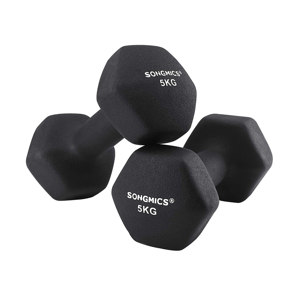Neopreenikäsipainot 5 kg 2 kpl musta / kuusikulmaiset käsipainot / koti- ja voimaharjoitteluun