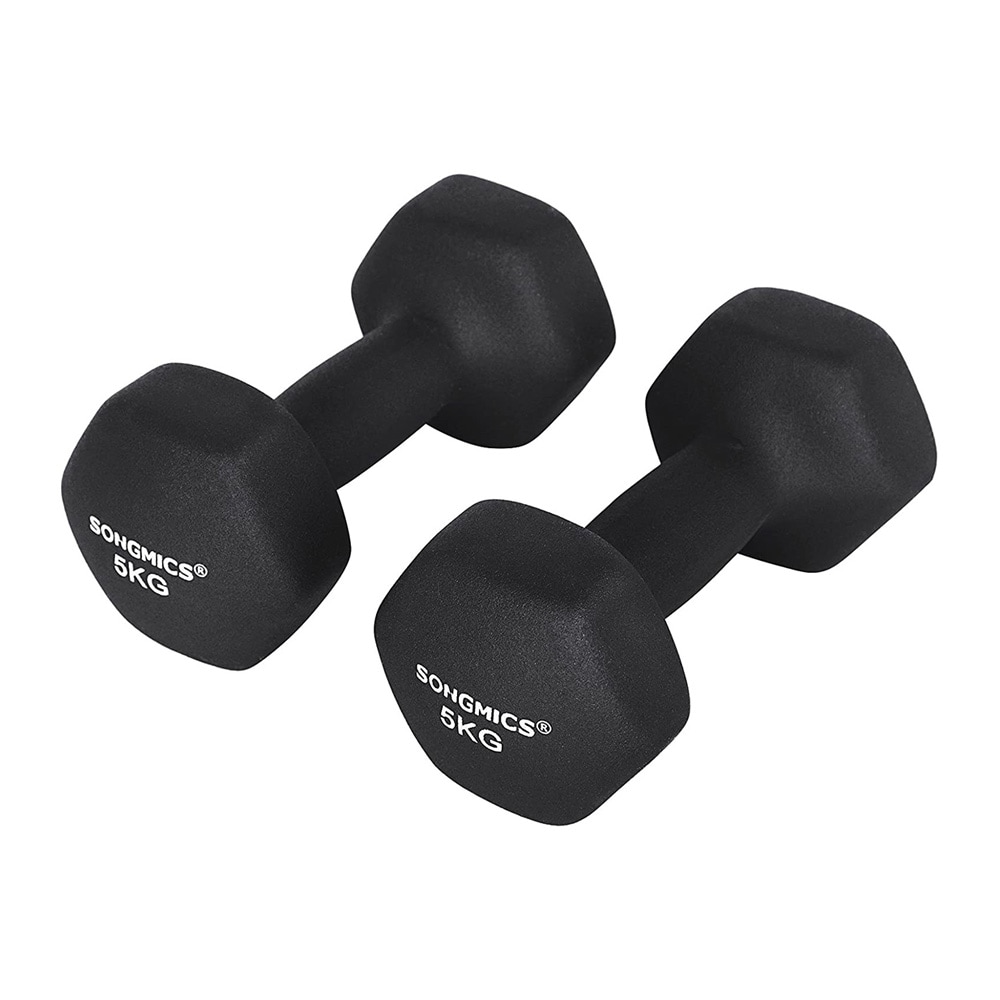 Neopreenikäsipainot 5 kg 2 kpl musta / kuusikulmaiset käsipainot / koti- ja voimaharjoitteluun