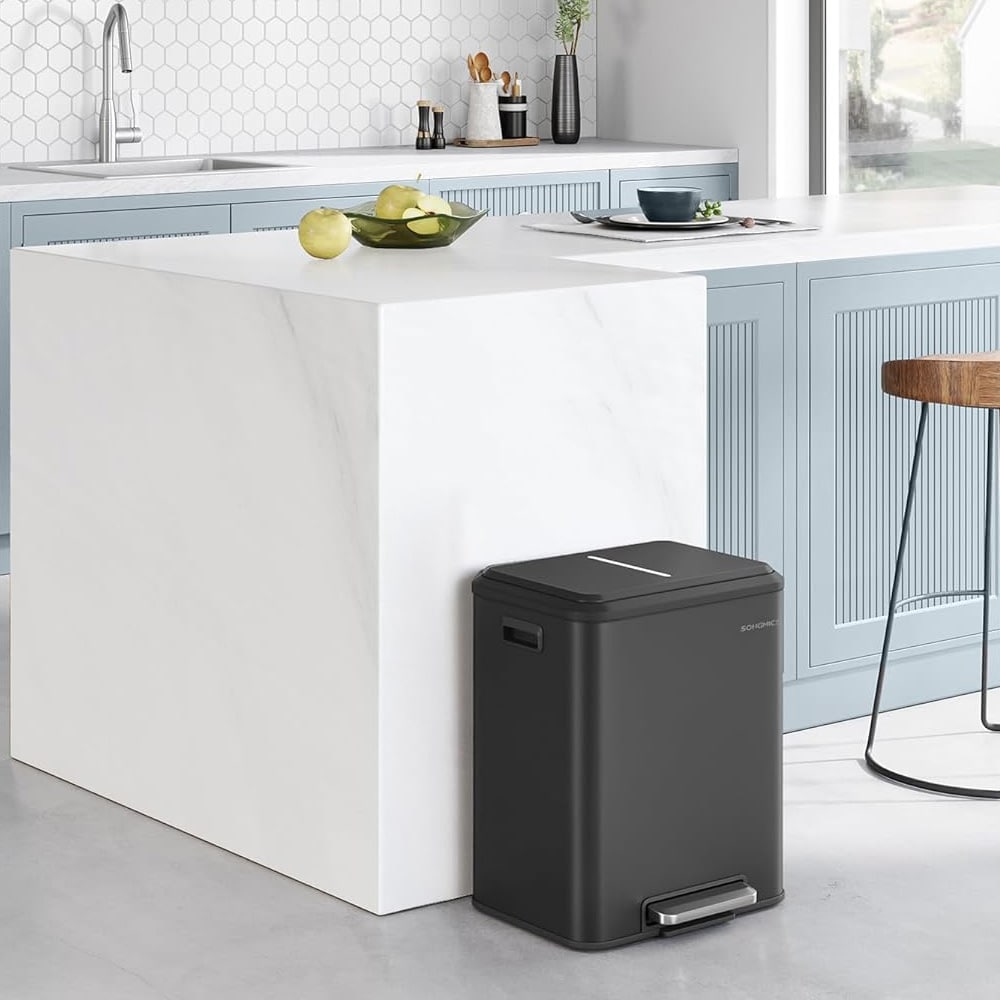 Poljinkäyttöinen roskakori 2x15 L svart / kaksilokeroinen roskakori / keittiön roskakori, jossa on pehmeä sulkeutuminen ja poljin