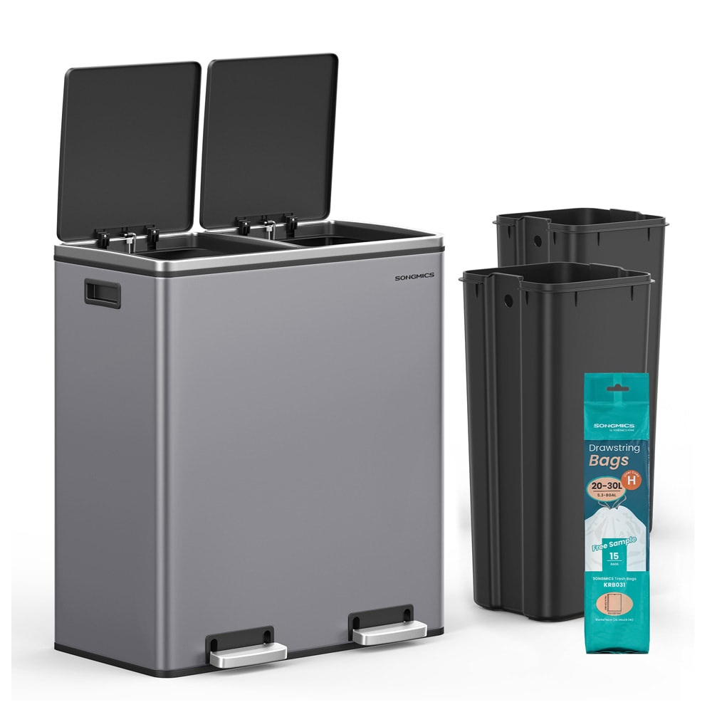 Poljettava roskakori 2x30 L harmaa / kaksilokeroinen roskakori / keittiön roskakori, jossa on pehmeä sulkeutuminen ja poljin