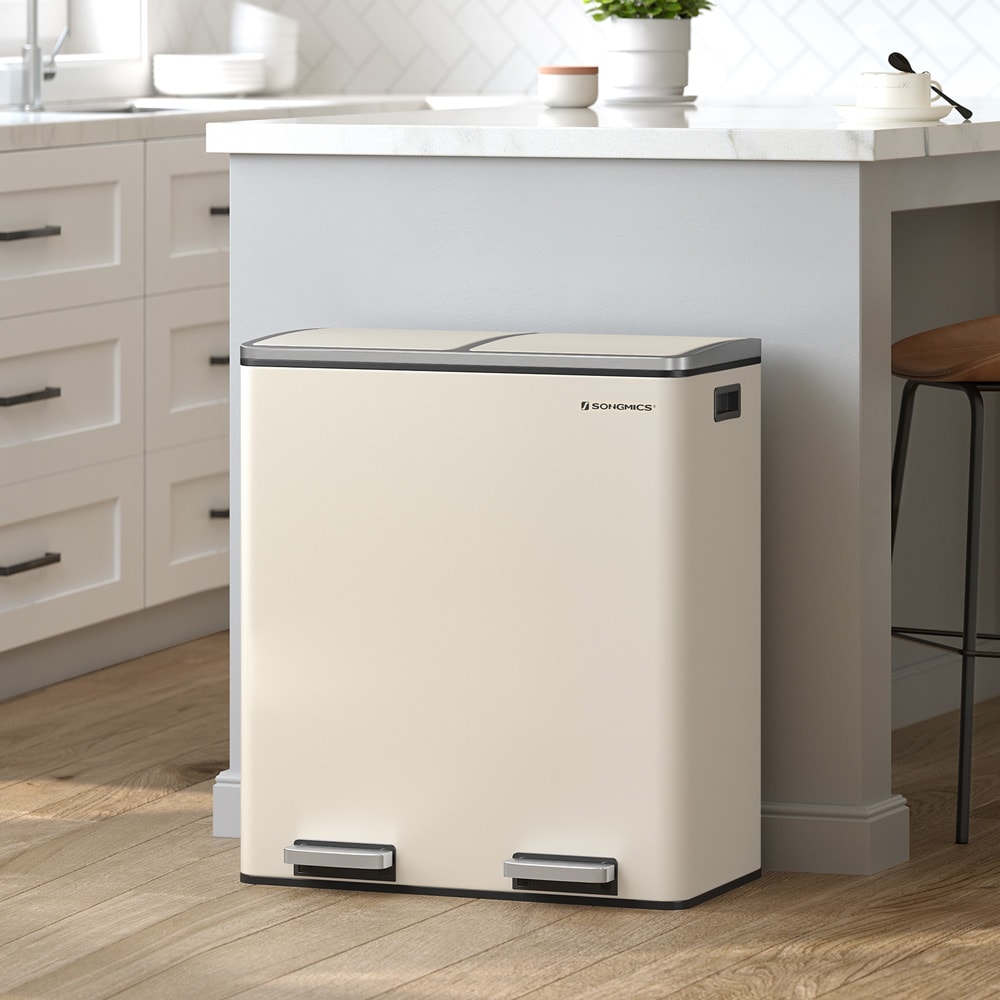Poljettava roskakori 2x30 L beige / kaksilokeroinen roskakori / keittiön roskakori, jossa on pehmeä sulkeutuminen ja poljin