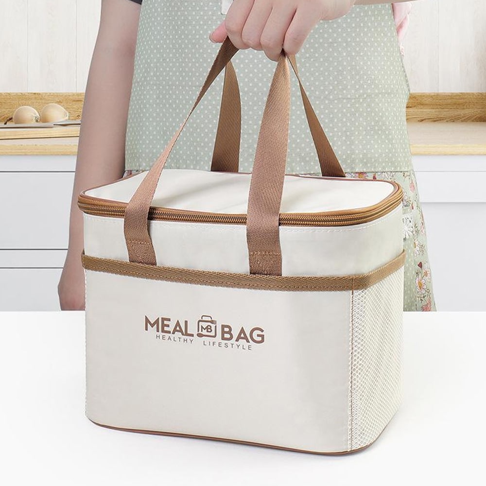 Pieni kylmälaukku beige / eristetty lounaslaukku / lämpölaukku eväsrasialle