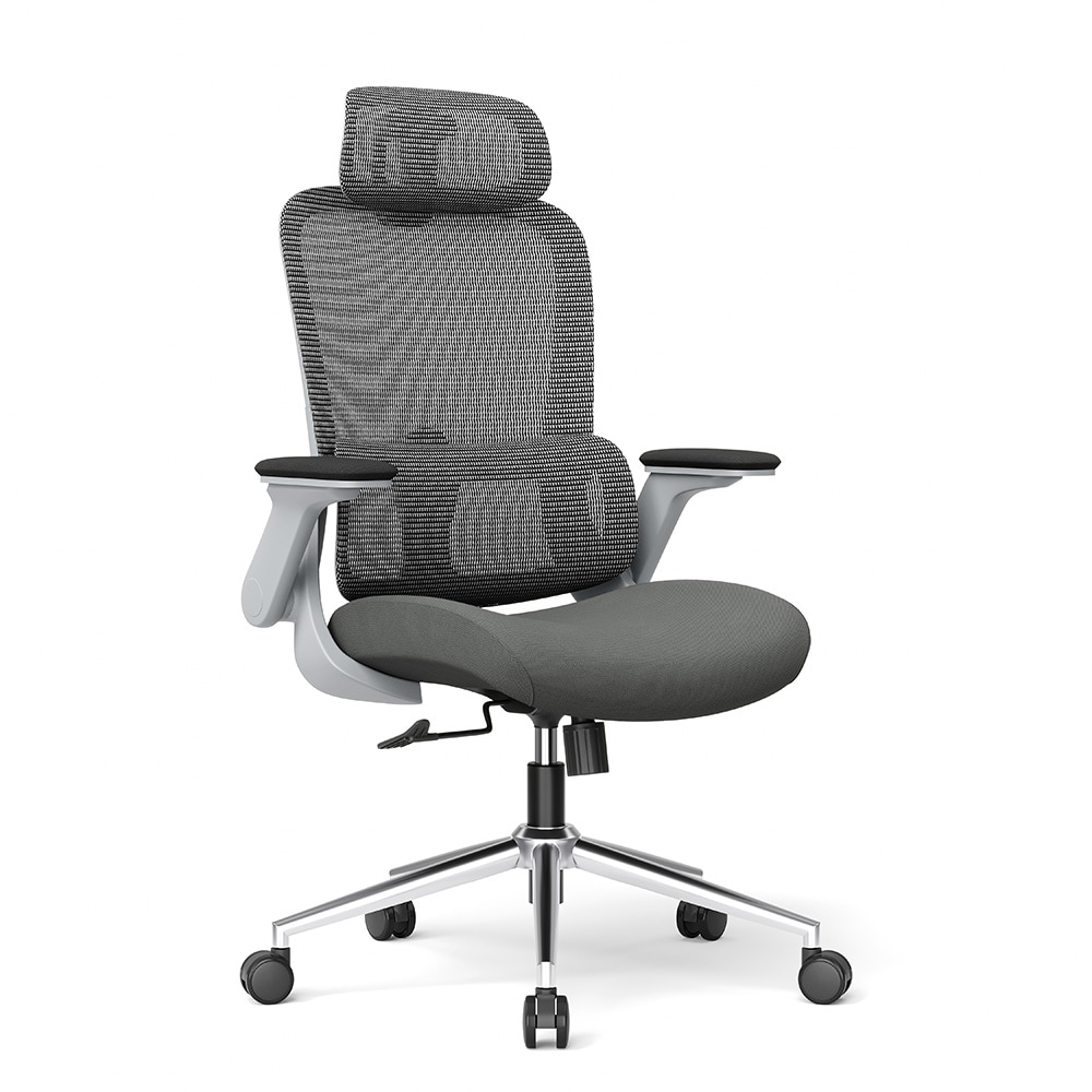 Ergonominen toimistotuoli niskatuella / korkeussäädettävä verkkoselkäinen työtuoli / harmaa työtuoli 5 vuoden takuulla