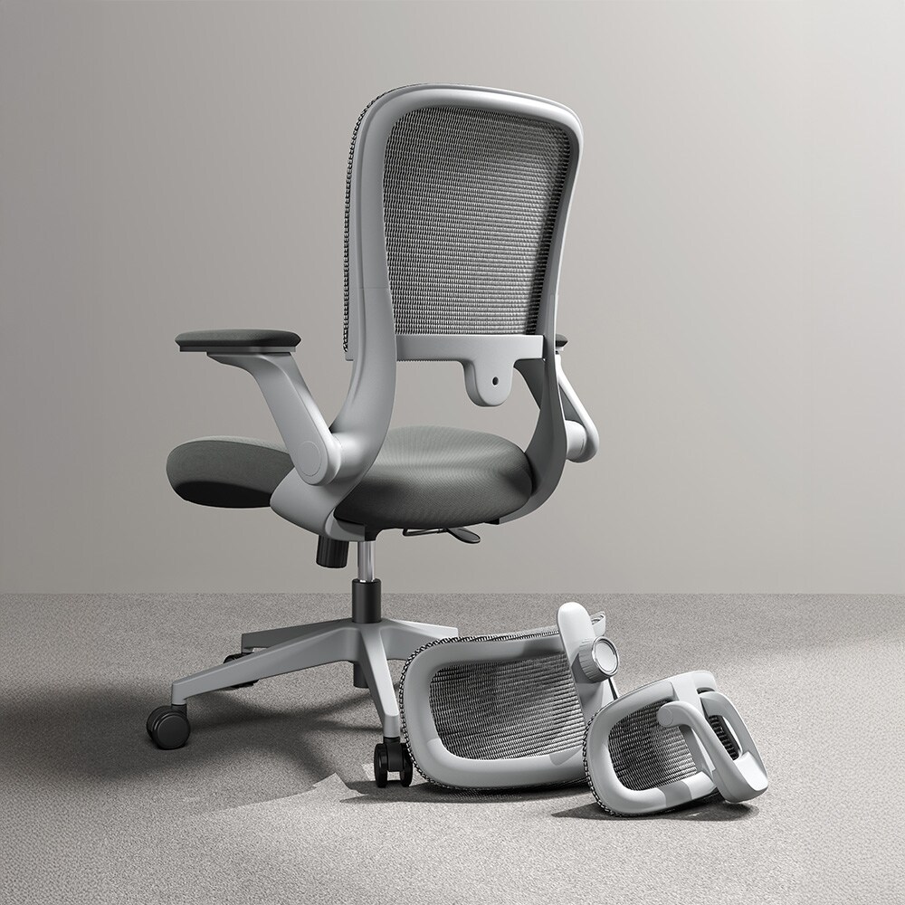 Ergonominen toimistotuoli niskatuella / korkeussäädettävä verkkoselkäinen työtuoli / harmaa työtuoli 5 vuoden takuulla