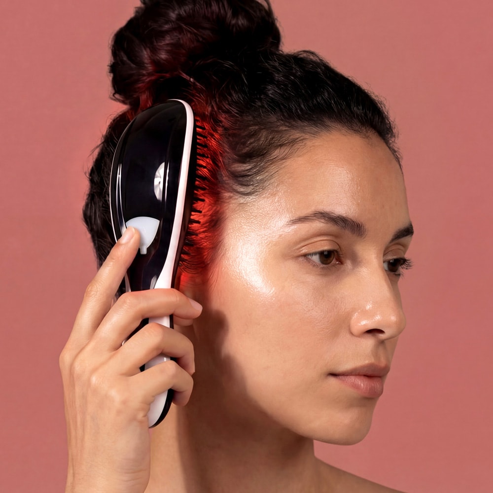 Päänahan harja LED-valolla ja hieronnalla – hierontaharja / hiuspohjaharja / hiustenhoitoharja