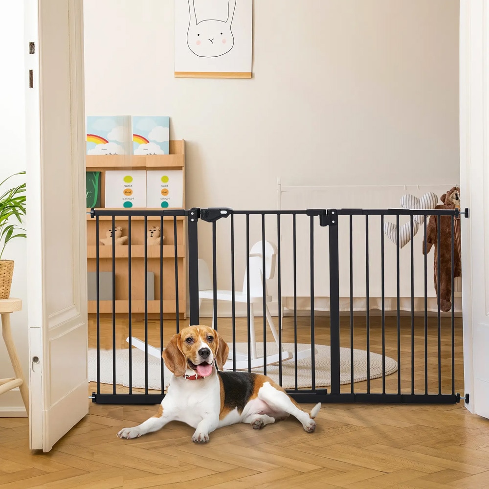 Metallinen lemmikkieläinten turvaportti / porrasportti ilman porausta / säädettävä portti 74-147,5 cm - Svart
