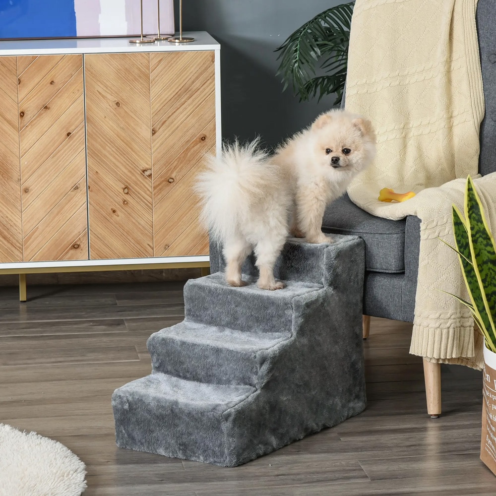 Koiran portaat 4 askeleella / lemmikkieläinten portaat sängylle ja sohvalle / portaat pienille ja vanhemmille koirille - Vaaleanharmaa