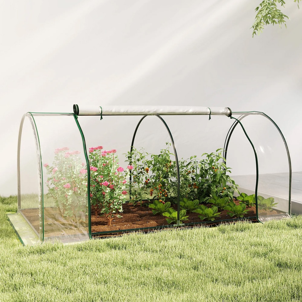 Muovitunnelikasvihuone / viljelytunneli teräsrungolla / minikasvihuone ovella / kasvihuone viljelyyn 250cm