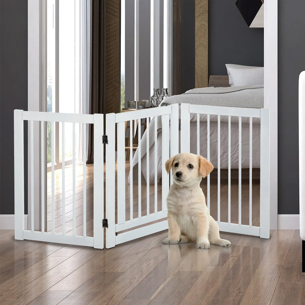 Säädettävä lemmikkiportti / koiraportti / taitettava turvaportti - valkoinen