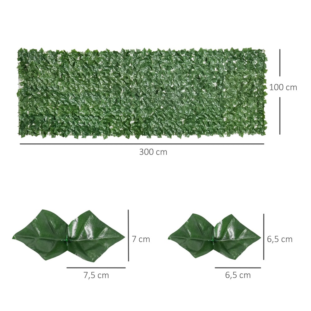 Keinotekoinen pensasaita 300 x 100 cm / parvekesuoja näkösuojaksi / vihreä kasviseinä ulkokäyttöön