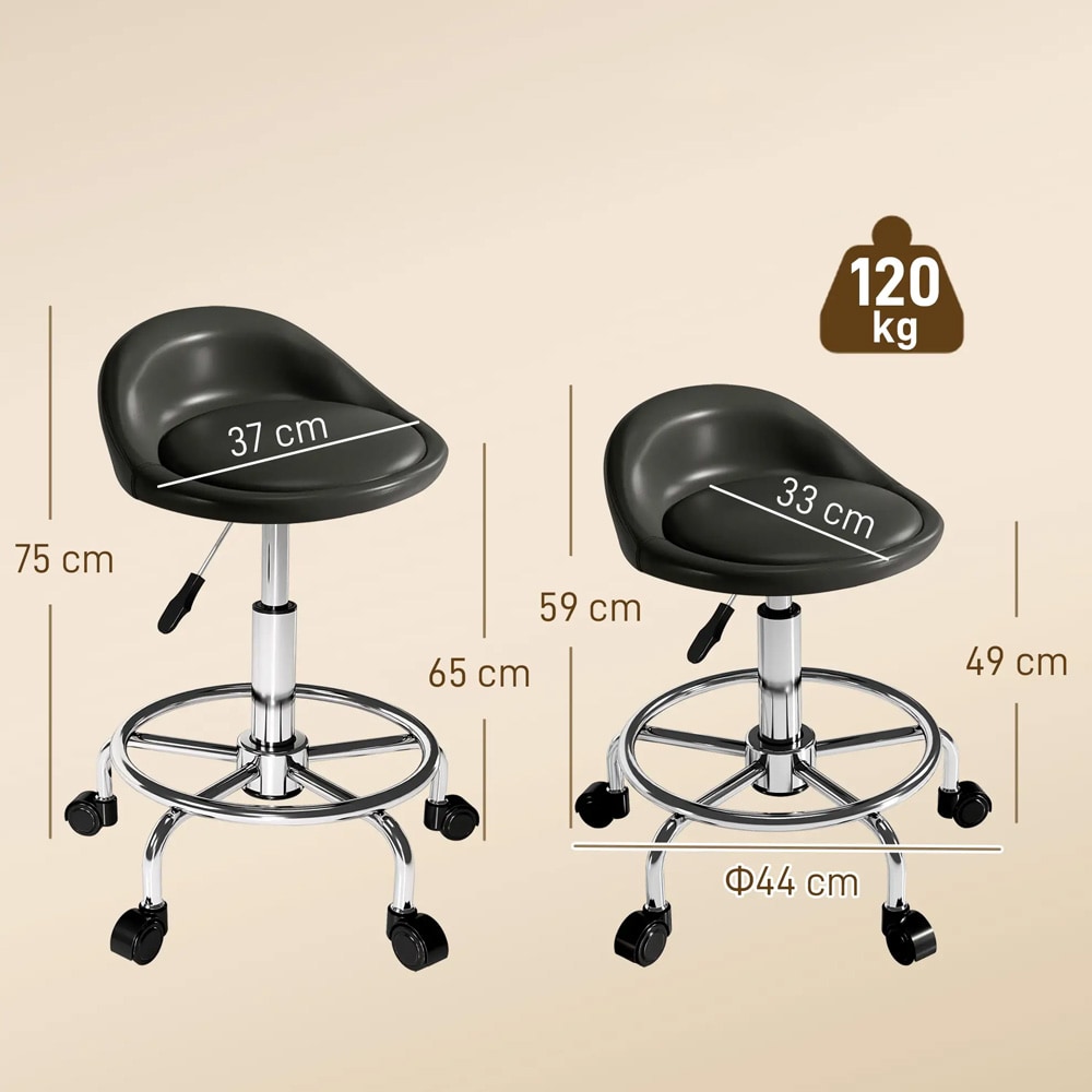 Pyörällinen työjakkara 59–75 cm / selkänojallinen työtuoli / jakkara