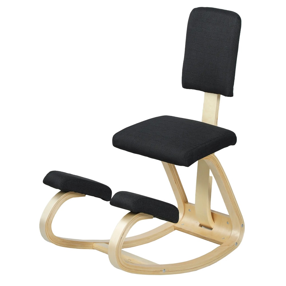 Ergonominen polvituoli selkänojalla ja keinutoiminnolla - toimistotuoli / tasapainotuoli mustana