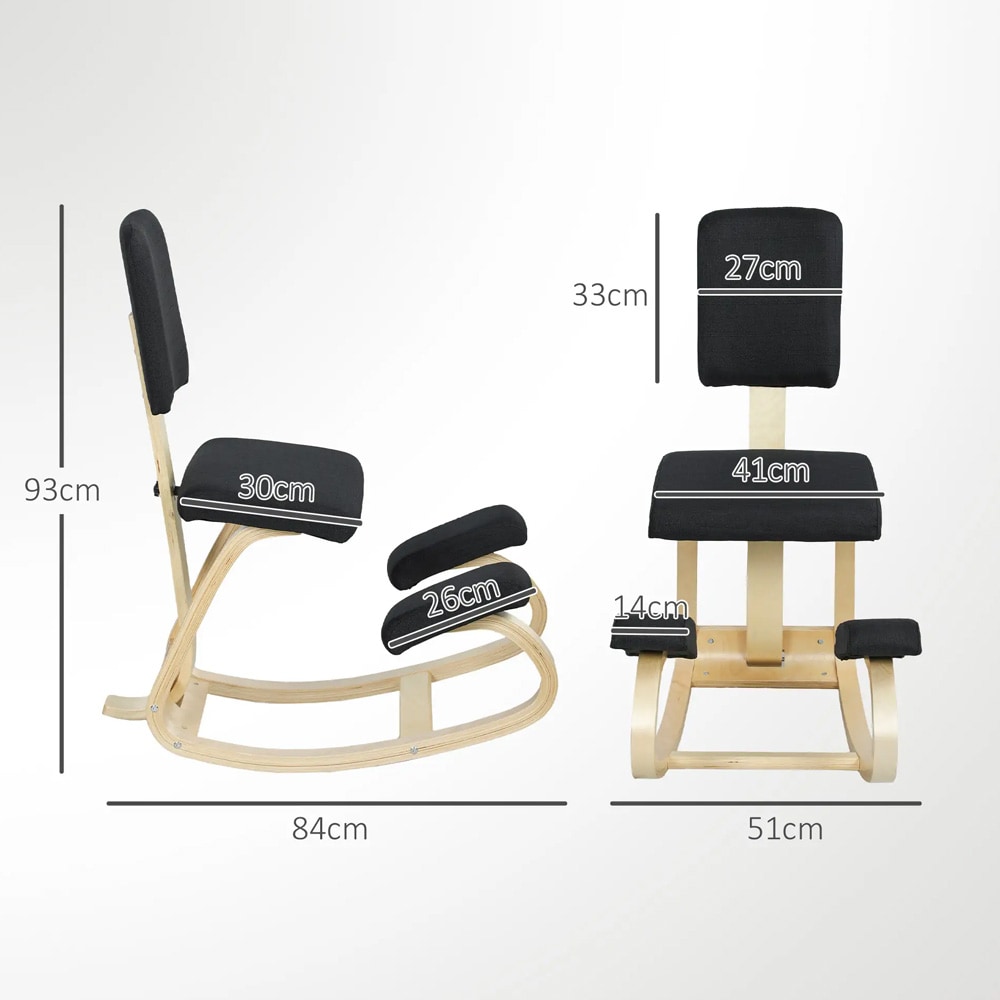 Ergonominen polvituoli selkänojalla ja keinutoiminnolla - toimistotuoli / tasapainotuoli mustana