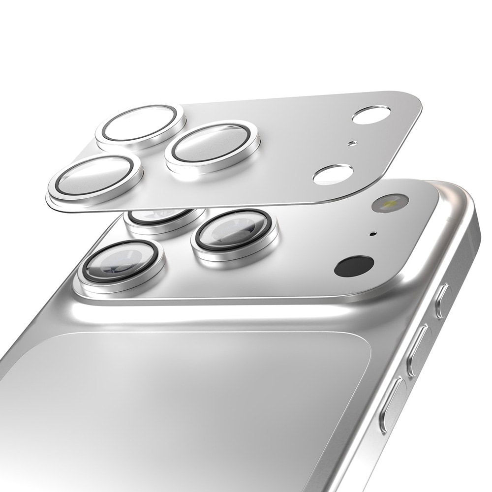 Etteri kameran suojus iPhone 17 Pro Max - Hopea / kameran linssin suojus alumiinia / linssin suojus 9H lasi