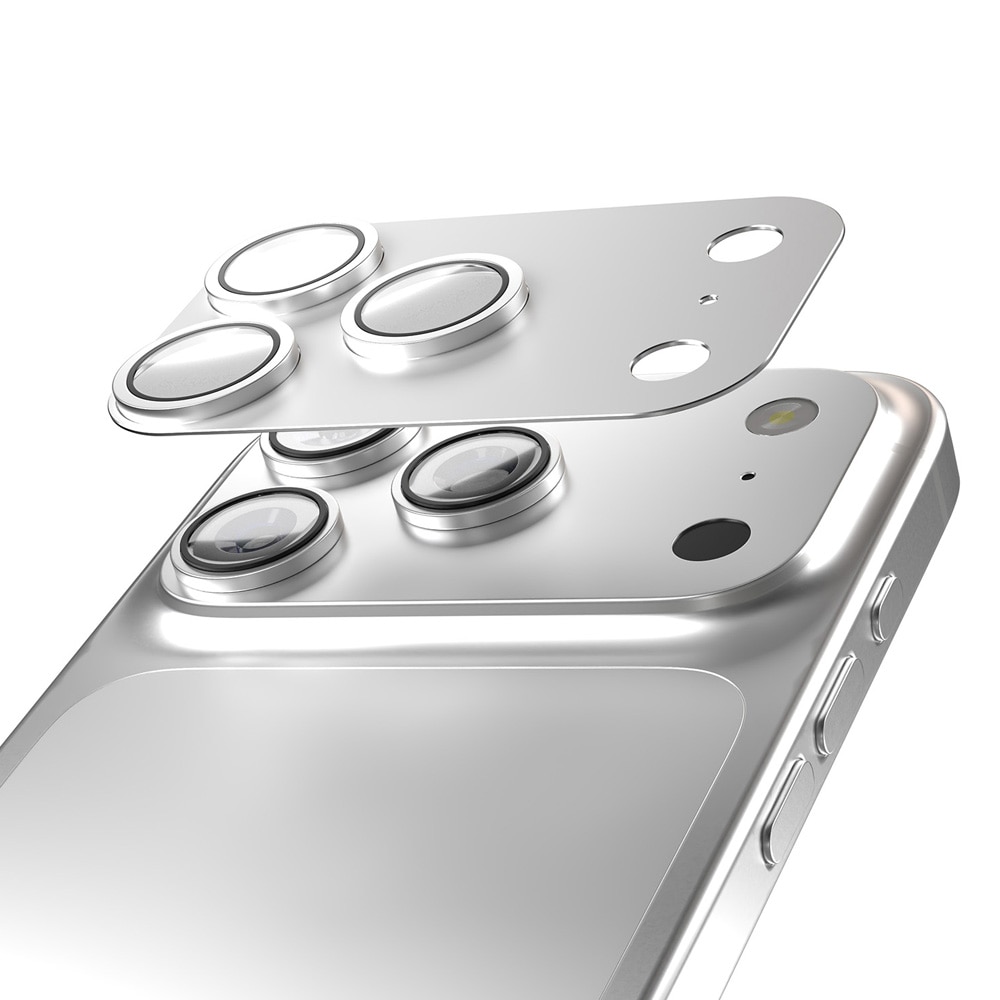 Etteri kameran suojus iPhone 17 Pro - Hopea / kameran linssin suojus alumiinia / linssin suojus 9H lasi