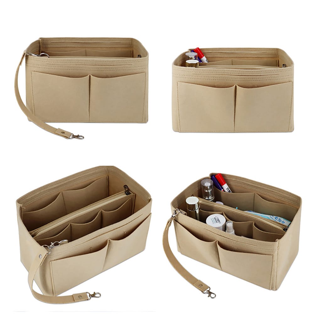 Pieni käsilaukun järjestäjä / monilokeroinen laukku insertti / huopakäsilaukun järjestäjä - Beige