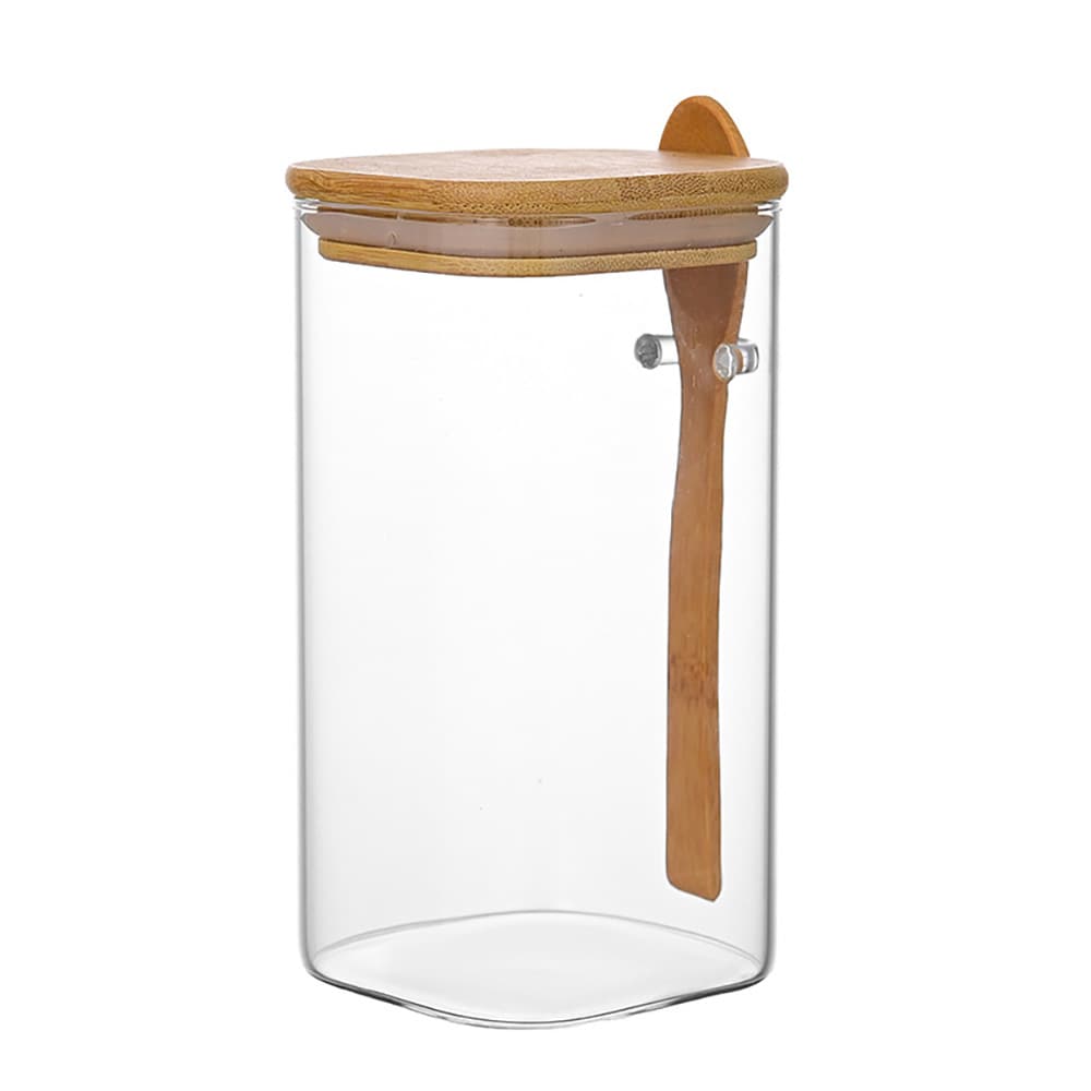 Bambu säilytyspurkki kannella ja lusikalla 1500 ml / lasipurkki kannella / keittiöpurkki / lasinen säilytyspurkki