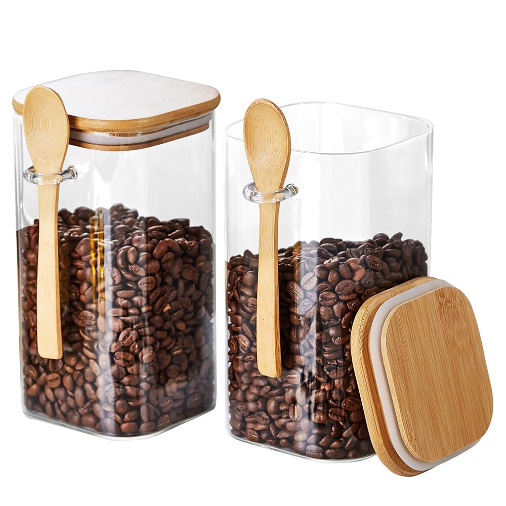 Bambu säilytyspurkki kannella ja lusikalla 1500 ml / lasipurkki kannella / keittiöpurkki / lasinen säilytyspurkki