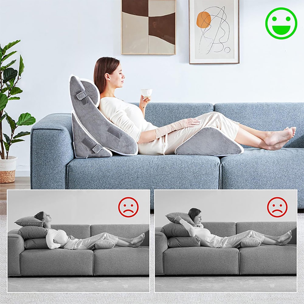 Ergonominen selkätyyny jalkatuella ja memory foam -vaahtomuovilla – Modulaarinen tyynysarja sänkyyn