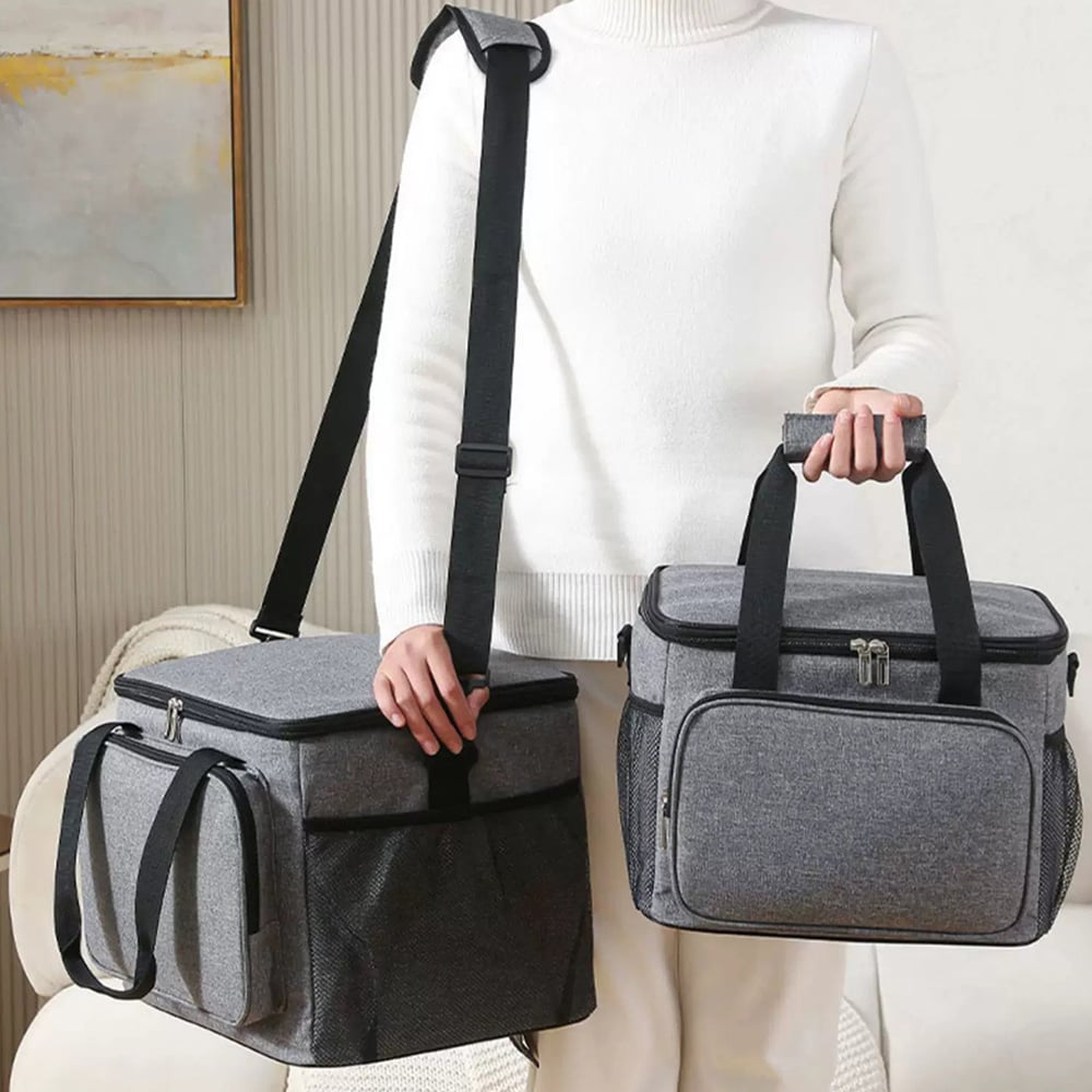 Kylmälaukku 15L olkahihnalla / eristetty lounaslaukku iso / kylmälaukku 30 cm / lounaslaukku vedenpitävä - Harmaa - Harmaa