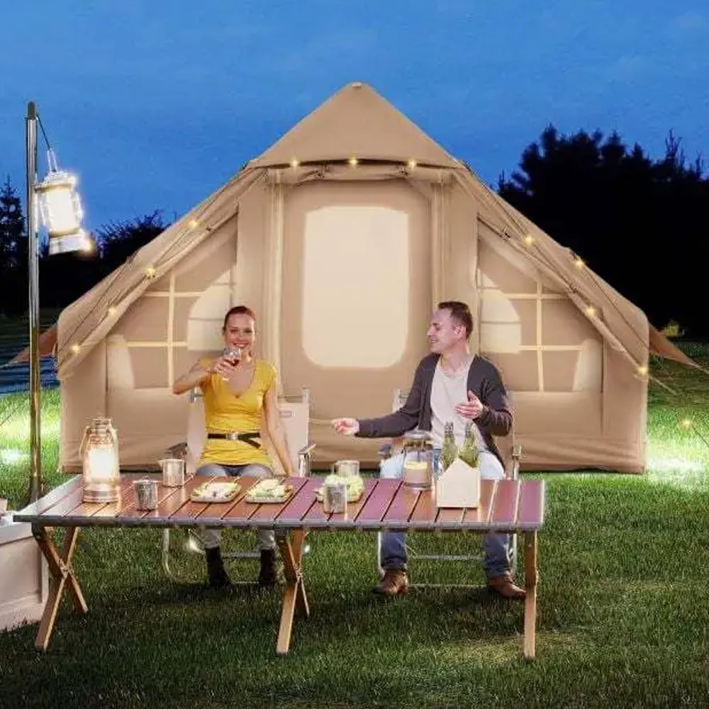 Puhallettava teltta pumpulla – retkeilyteltta / ilmateltta 4–6 hengelle