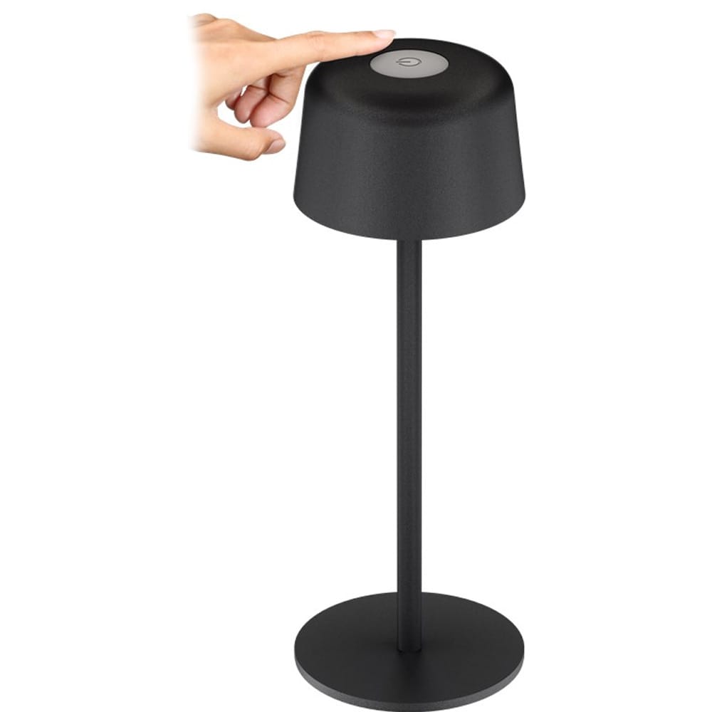 Langaton LED-pöytävalaisin 25 cm / kosketusohjaus / himmennettävä / 150 lm / 3000 K / ladattava / IP44 - Svart