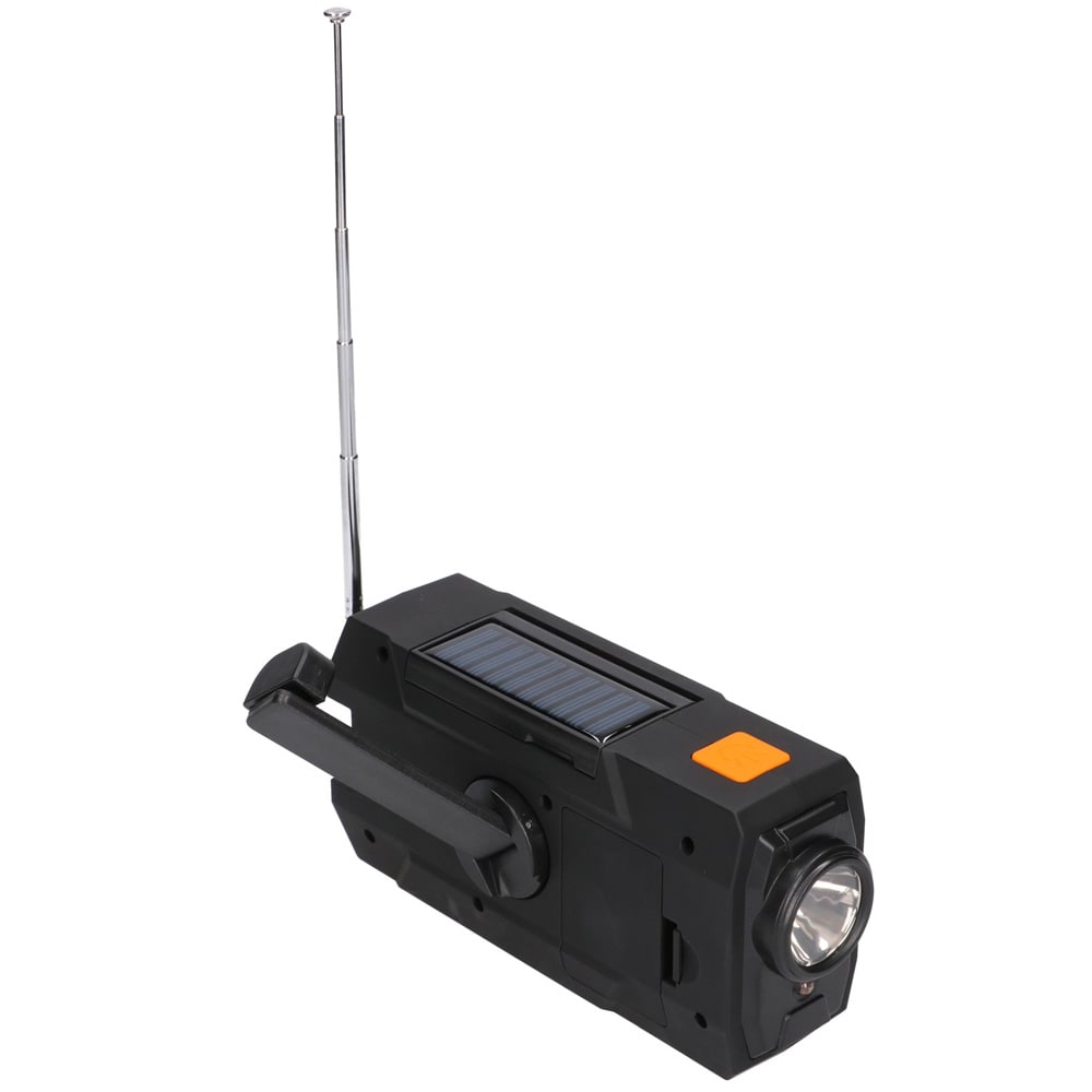 Hätäradio 4000 mAh / aurinkoradio käsiveivillä / varavirtalähde, taskulamppu ja SOS-hälytys