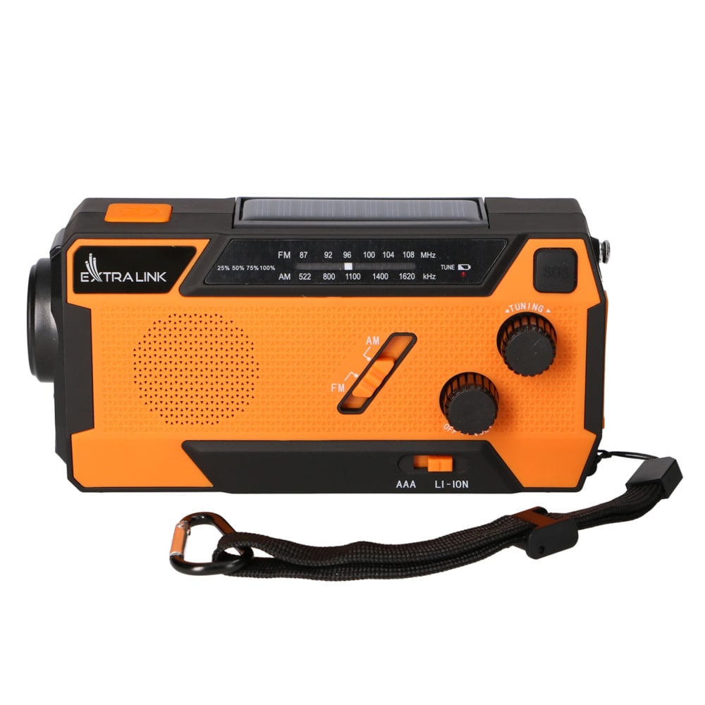 Hätäradio 4000 mAh / aurinkoradio käsiveivillä / varavirtalähde, taskulamppu ja SOS-hälytys