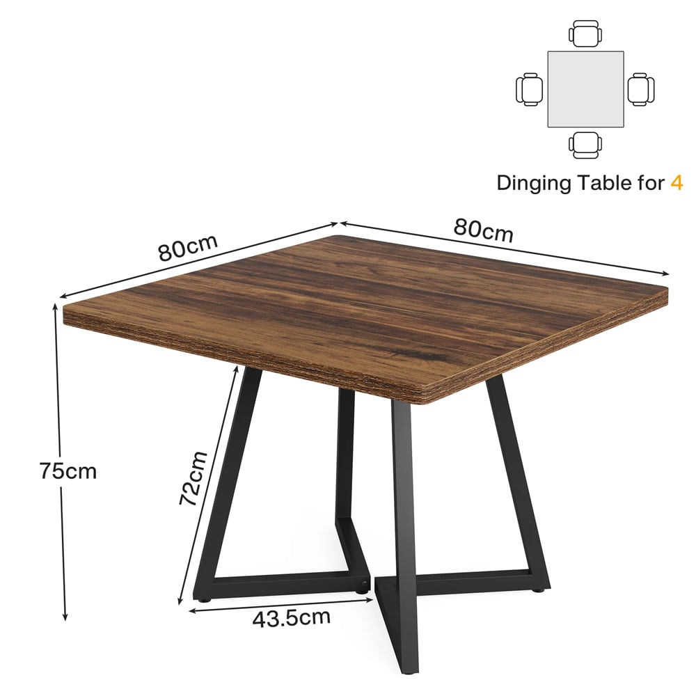 Ruokapöytä 80 x 80 cm / neliönmuotoinen pöytä 4 hengelle / kompakti keittiönpöytä metallirungolla