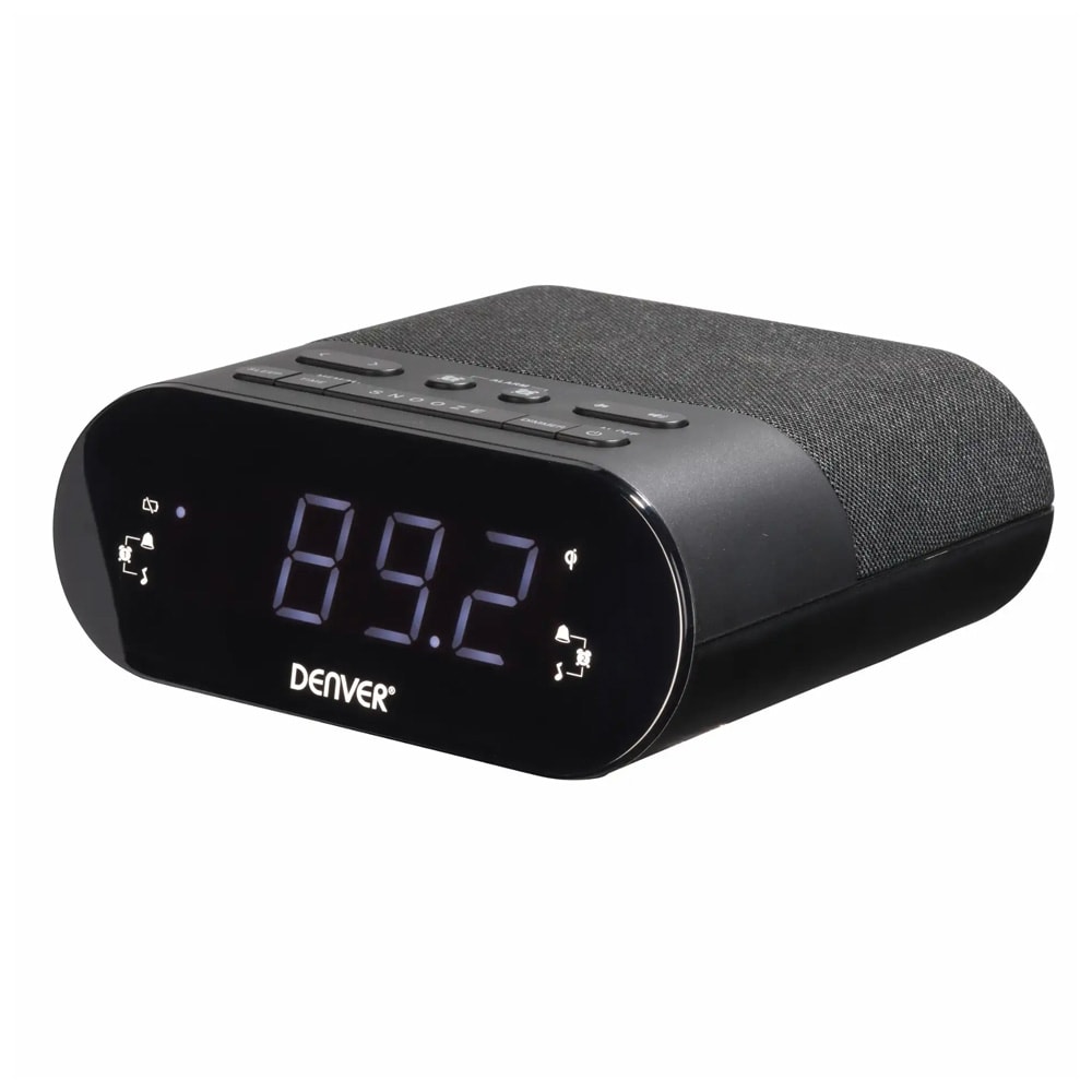 Denver CRQ-107 kelloradio / langaton Qi-lataus / kaksoishälytys / FM-radio PLL-virityksellä