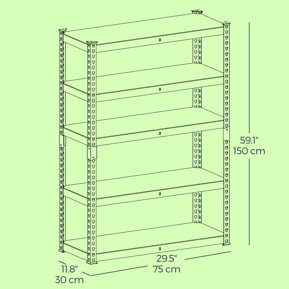 2 kpl Varastohylly 150 x 75 x 30 cm – Metallihylly säädettävillä hyllytasoilla, kantavuus 650 kg