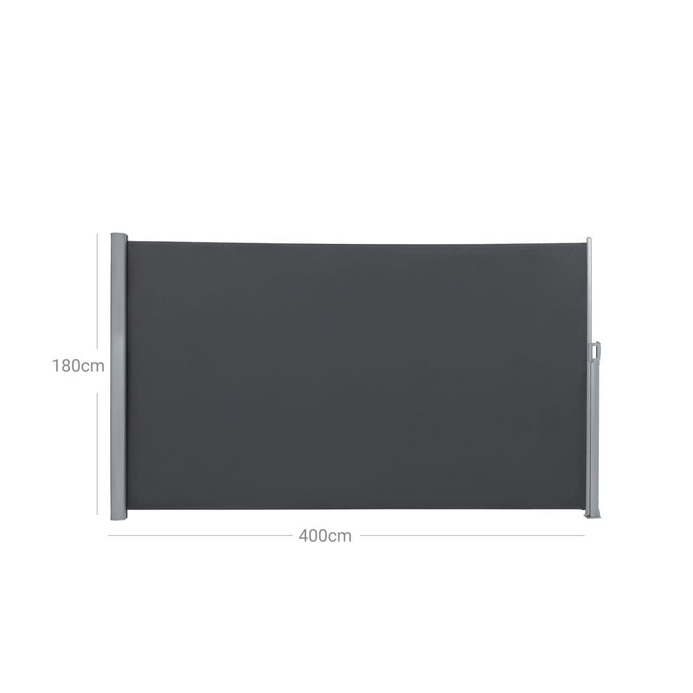 Sisäänvedettävä sivumarkiisi 180×400 cm / näkösuoja terassille, parvekkeelle ja puutarhaan – Harmaa