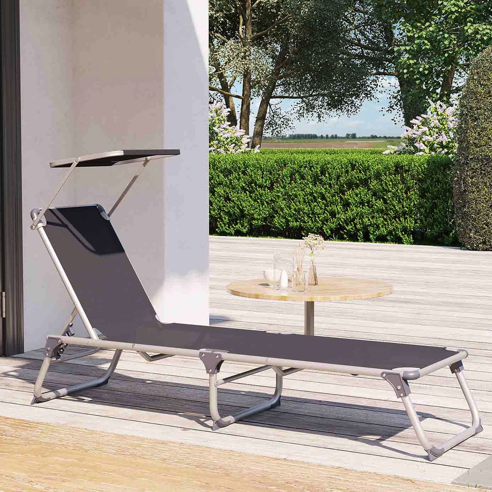 Aurinkovuode aurinkosuojalla 193 x 55 cm / kokoontaitettava rantapeti / säädettävä selkänoja / kevyt aurinkopeti